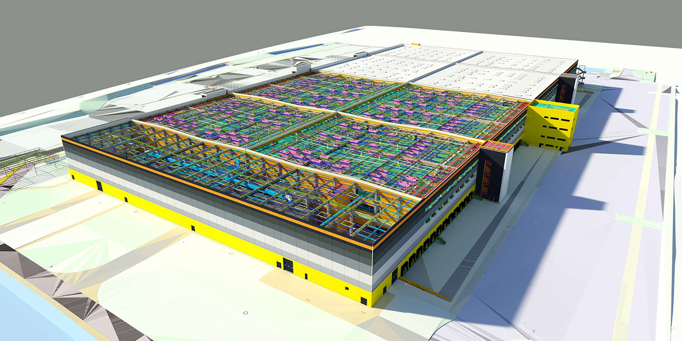Découvrez la maquette numérique 3D BIM de la plateforme logistique ORY4 construite par GA Smart Building à Bretigny-sur-Orge.