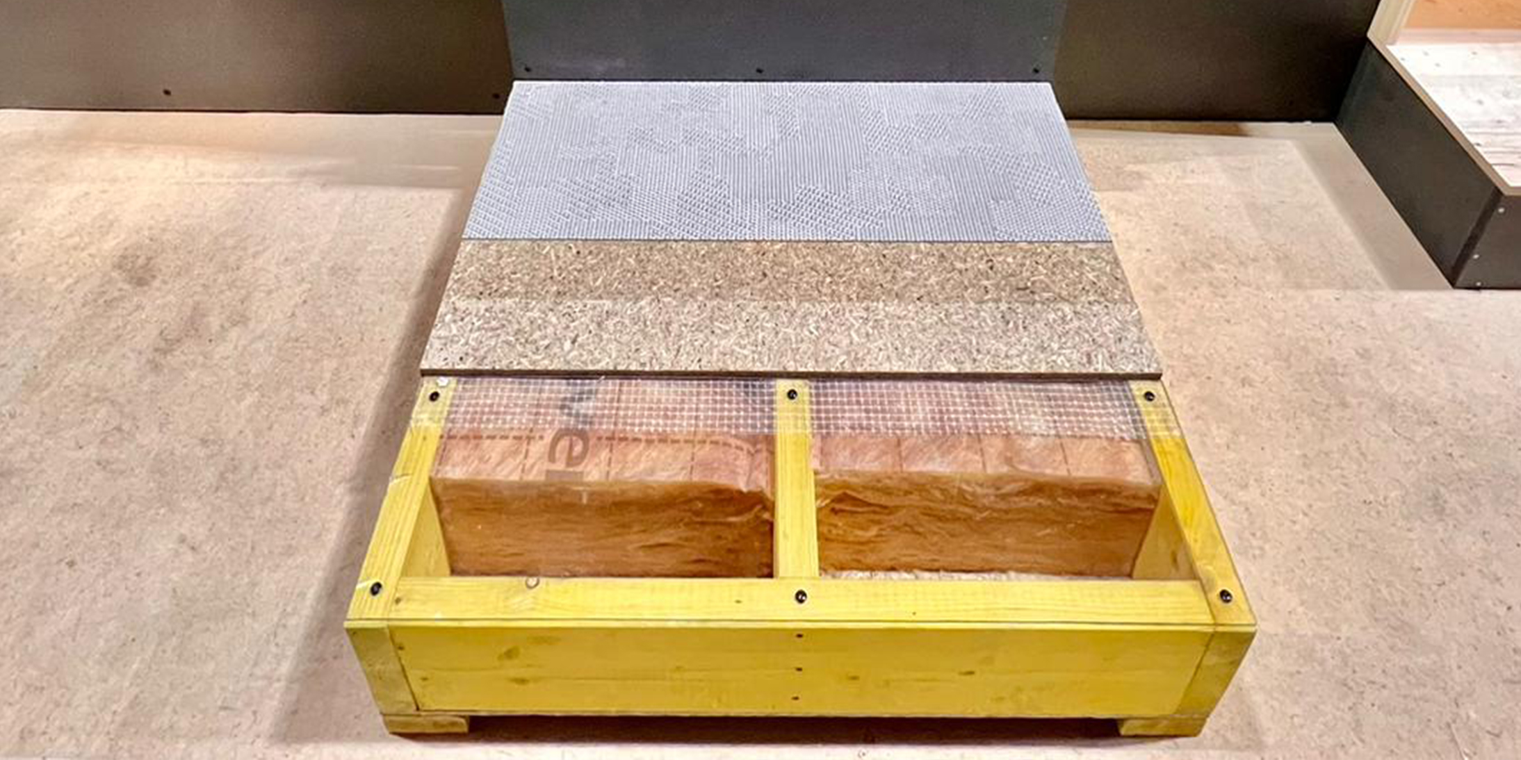 Eclaté d’un plancher et d’un mur ossature bois au Sibca 2022.