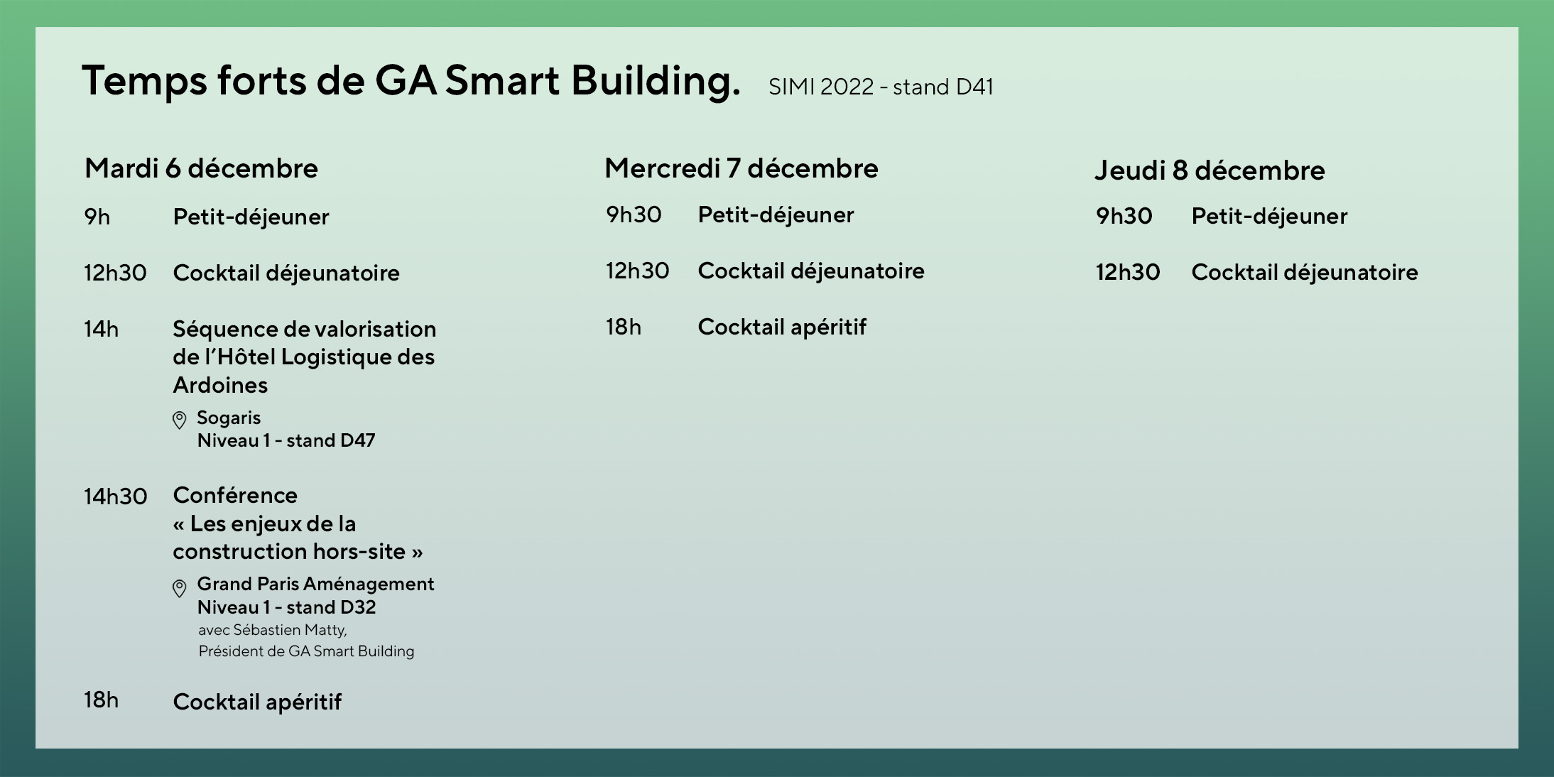 Découvrez le programme de GA Smart Building au salon du SIMI 2022.
